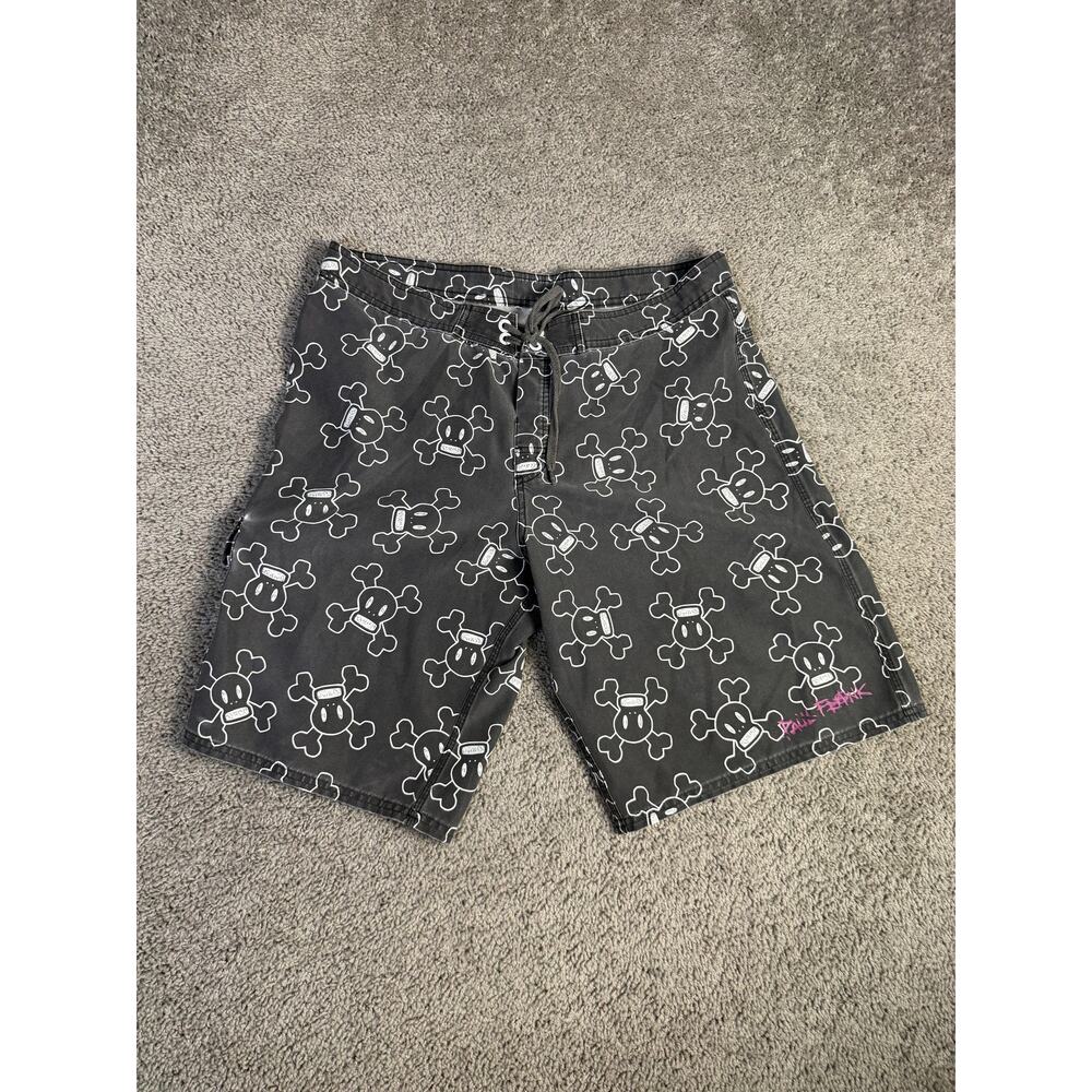 Paul Frank Shorts Mens XL Black Skull Crossbones Board Shorts Drawstring Pockets